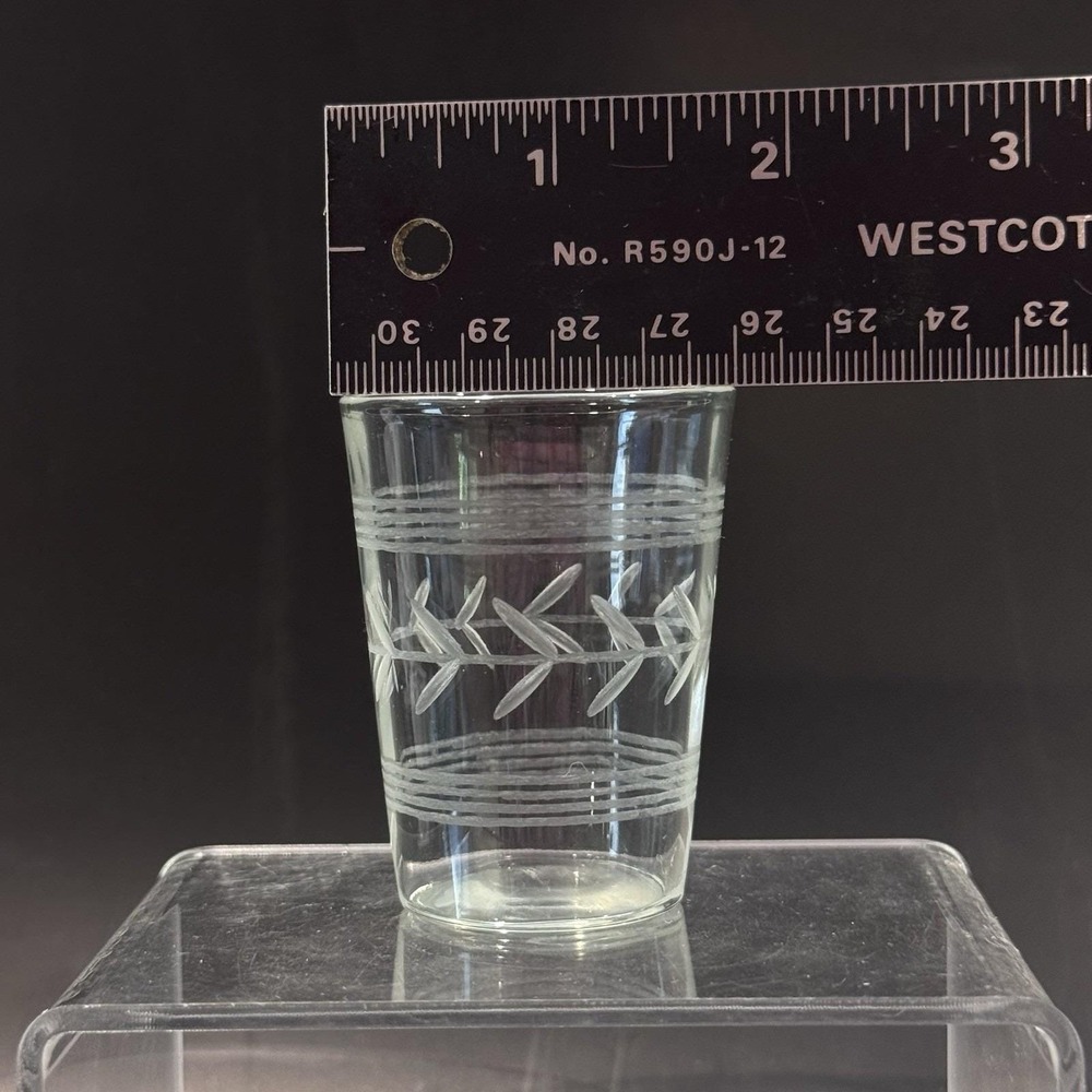 Vintage Anchor Hocking Banded Etched Laurel Leaf 6pc Shot Glass Barware - Picture 7 of 7